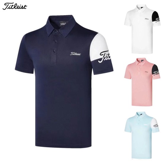 titleist 골프 4종 남성 투톤 포인트 기능성 반팔 카라 티셔츠